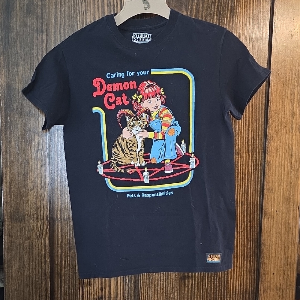 Steven Rhodes Demon Cat Graphic Tee Size Small